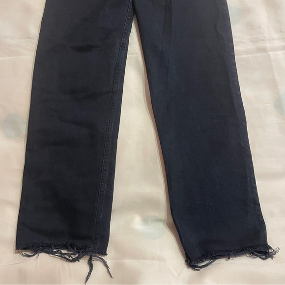 Re/Done- 70s High Rise Stovepipe Distressed Frayed Hem Jeans In Faded Black 26 - Picture 8 of 10